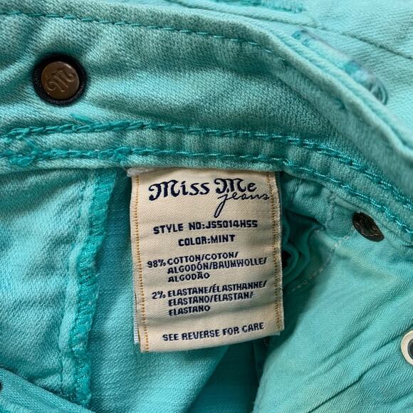 Miss Me Shorts Womens 25 Mint Studded Low Rise Denim Flap Pocket Stretch Zip Fly - Picture 8 of 11